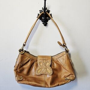 Vintage Y2K Pikolinos Slouchy Tan Leather Shoulder Bag Butterfly Hobo Purse